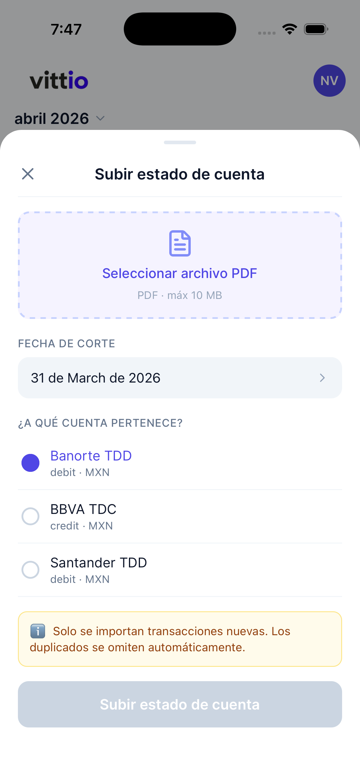 Sube estados de cuenta