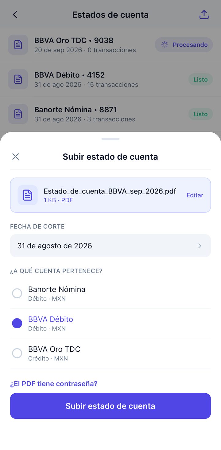 Paso 1: sube tu estado de cuenta PDF